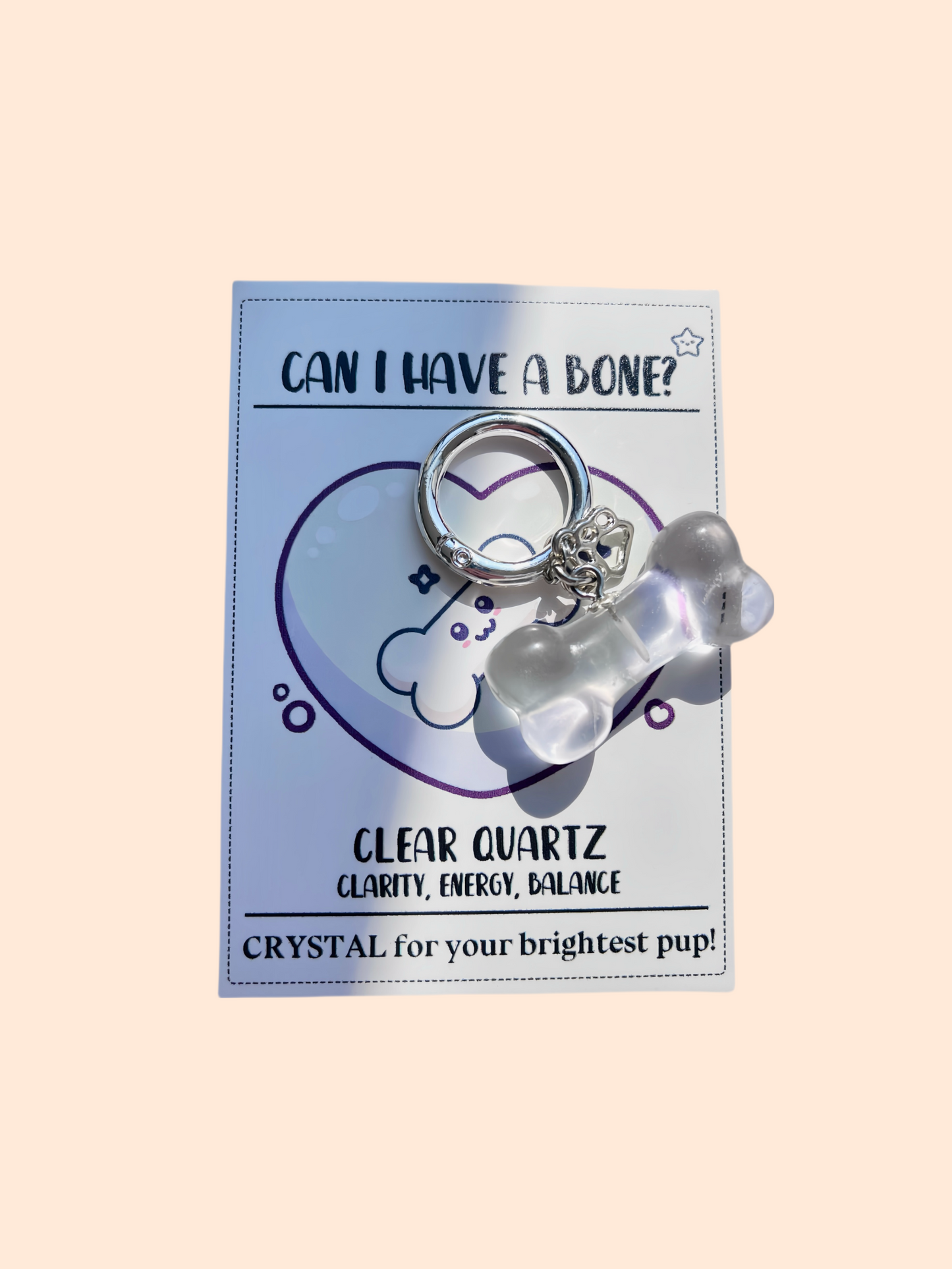 Luvme Crystal-Clear Quartz Dog Bone Crystal Charm – Healing Energy Tag for Dogs – Clarity, Balance & Vitality